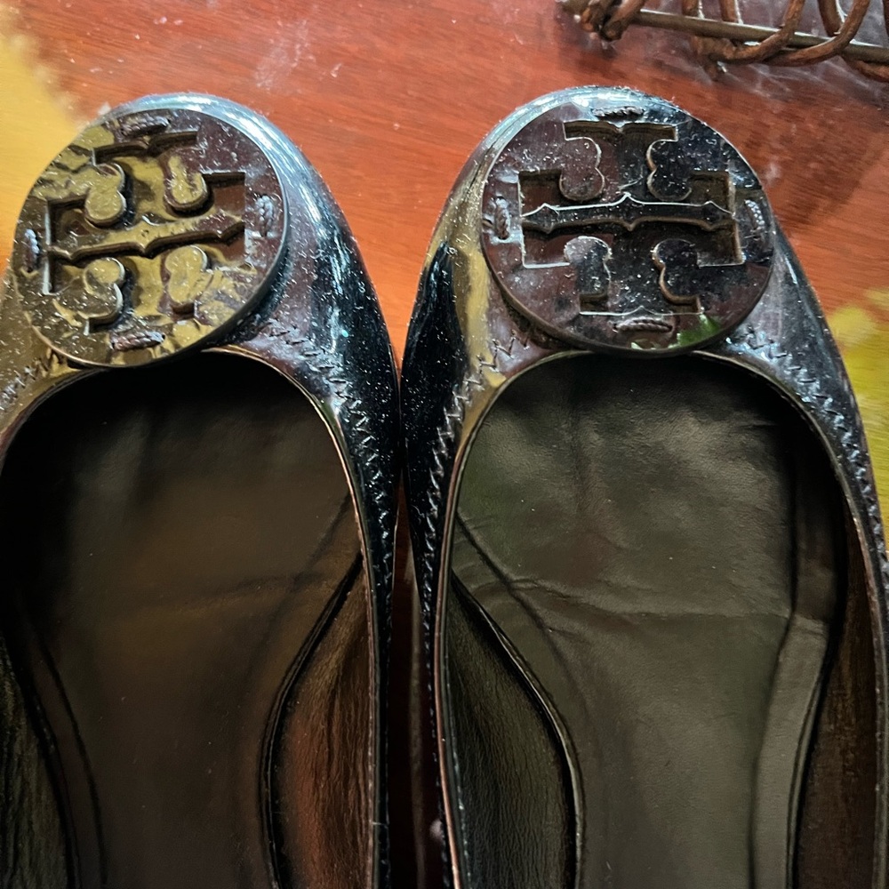 Tory Burch Shiny Black Flats